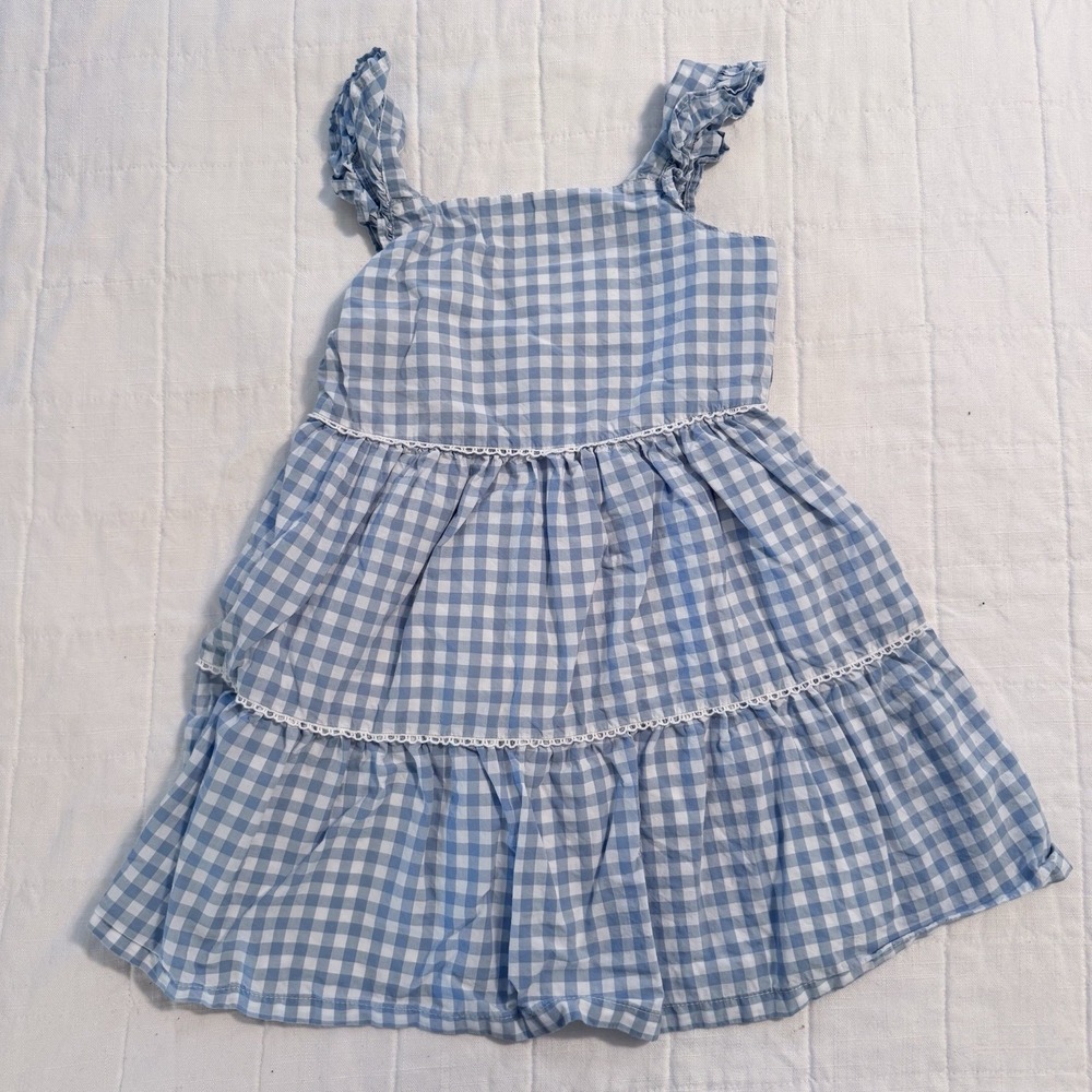 Carters Toddler Girl Gingham Dress 4T Blue And White Sleeveless Ruffle Sun